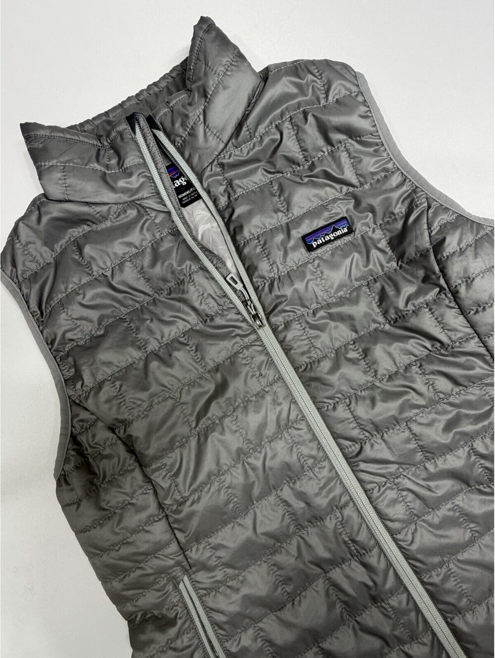 Patagonia Nano Puff Vest Womens Size Large Gray Puffer Full Zip Primaloft *flaws